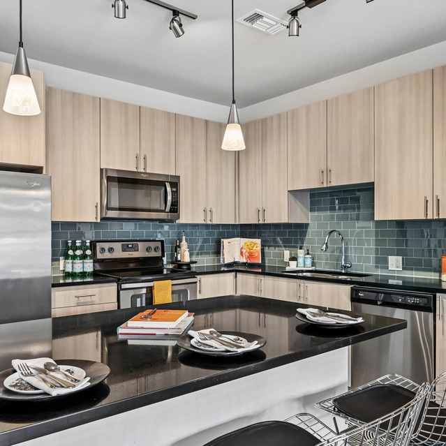 The Arnold - Kitchen with Stainless Steel Appliances, Quartz Countertops and Kitchen Island
